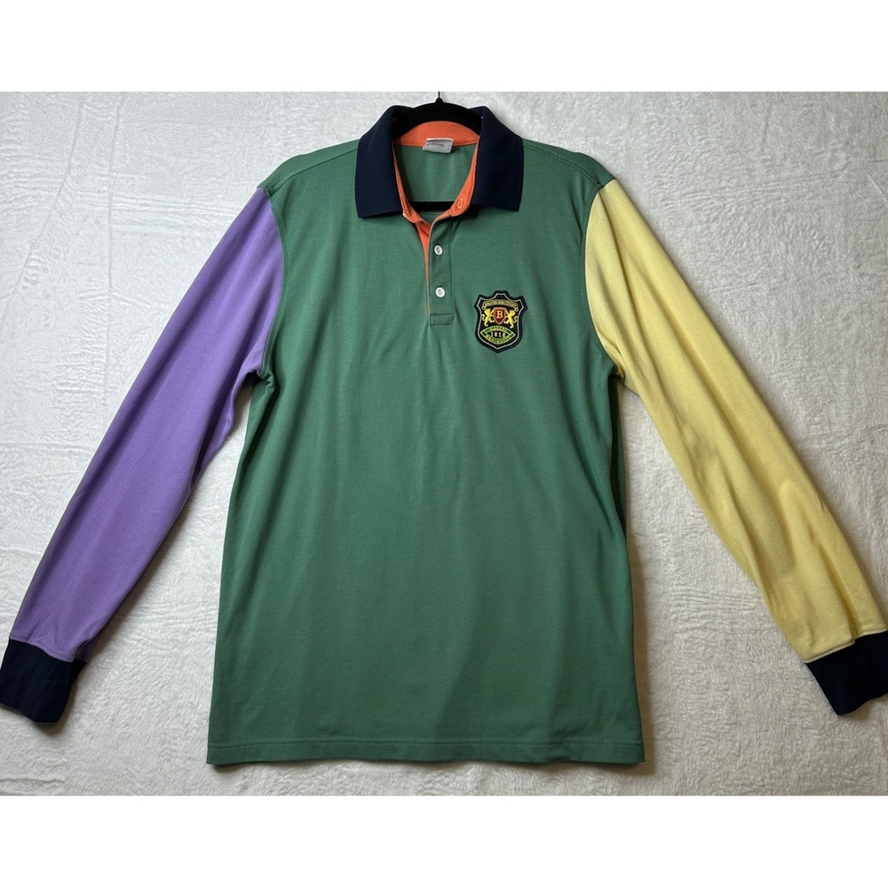 Brooks Brothers Mens Colorblock Long Sleeve Performance Polo Shirt Green Medium